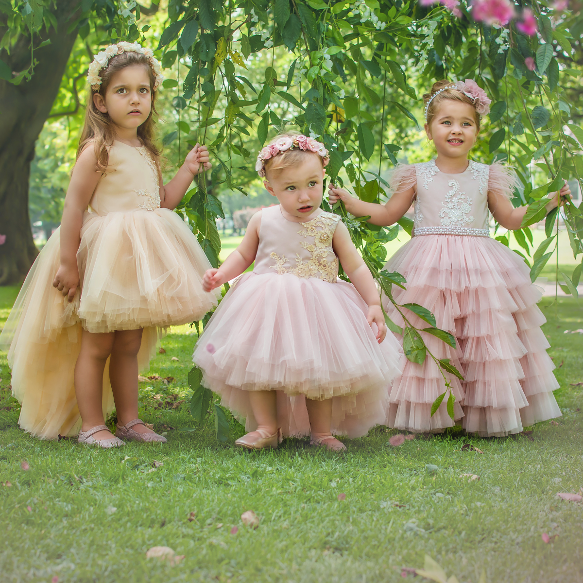 Light gold flower girl dresses sales